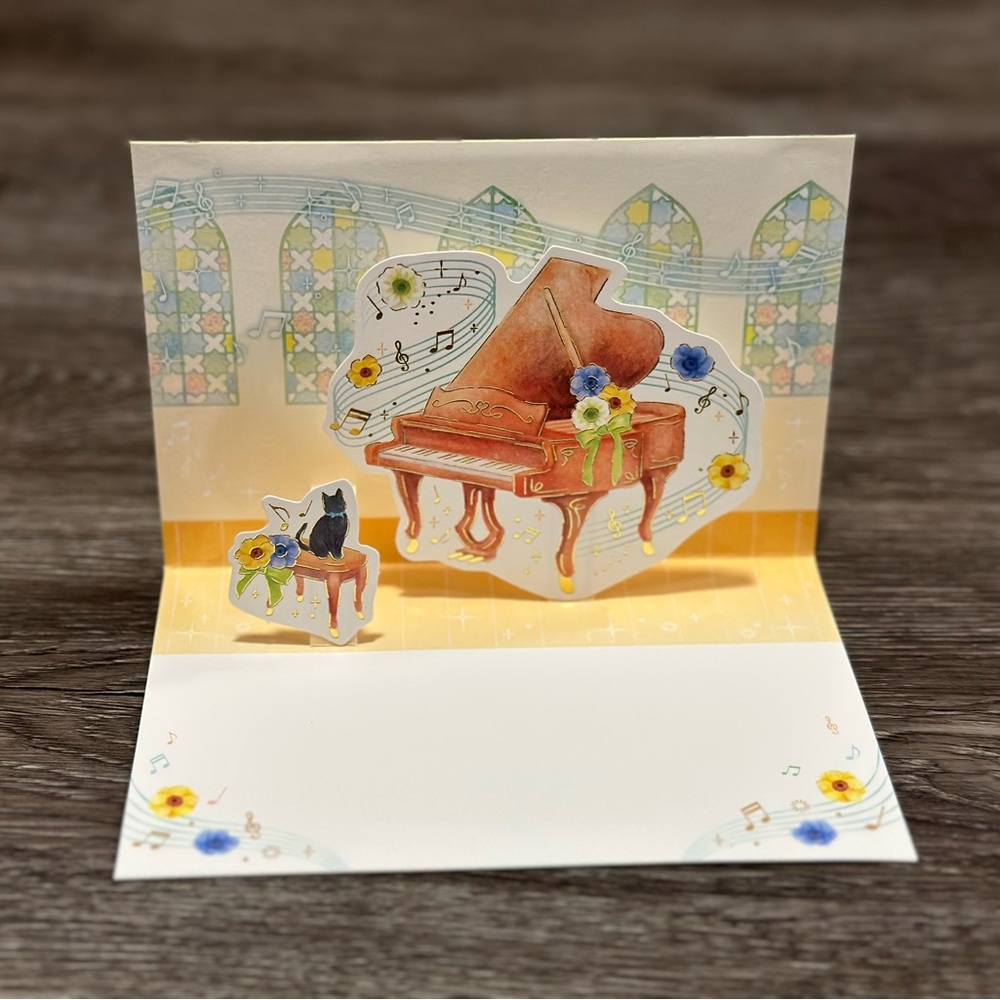 Kitten with Pop-up Antique Piano Multipurpose Card ❘ Invitation Card ❘ Gift Card